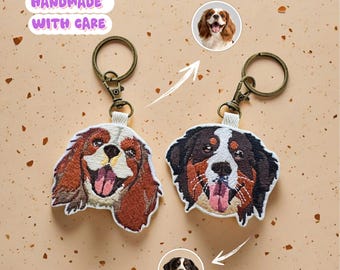 Custom Pet Embroidery Key Tag, Personalized Pet Embroidered Bag Charm, Pet Lover Embroidery Summer Bag Tag, Personalized Pet Gifts Keychain