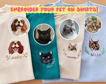 Custom Embroidered Pet Portrait Shirt, Personalized Cat Shirt, Custom Pet T-shirt, Embroidered Pet Portrait Dog Mom Shirt, Dog lover gift