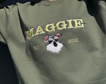 Personalized Pet Face Hoodie with Pet Name, Custom Embroidered Dog Sweatshirt from Your Photo, Custom Embroidery Christmas Pet Hoodie Gifts