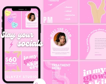 Pink Aesthetic Canva Templates + Pricing Menu | Beauty Business Instagram Kit | Editable Social Media Templates for Beauty Brands & Salons