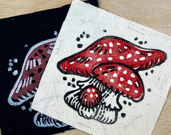 Handprinted Amanita Mushroom Patch