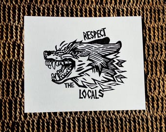 Respect the Locals Coyote LinoPrint