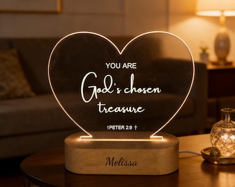 Versetto biblico preferito personalizzato, luce notturna a LED cristiana personalizzata, decorazione religiosa, regalo religioso per lei, chiesa e pastore, regalo per battesimo