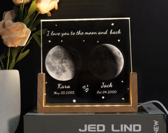 Personalized Moon Phase Crystal Night light,Custom Unique Gift for Couples,Valentines Day or Aniversary Gift for Her,Christmas Gifts for Her