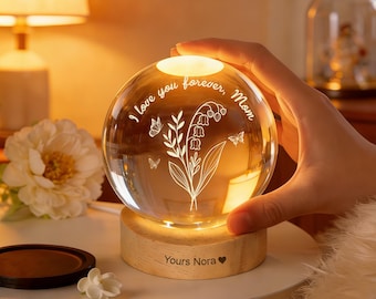 Custom Family Birth Flowers Lamp,Mother’s Gifts for Grandma Mom Nana,Personalized Floral Crystal Ball Night Ligh with Your Name,Gift for Her