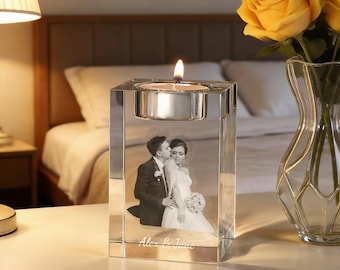 Custom 3D Crystal Photo Portrait,Engraved Crystal Photo With Candle Holder,3D Crystal Photo Gift for Pet,Memorial Candle Votive,Gift for Mum