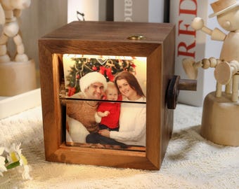 Custom Family Memorial Flip Album Box,Unique Photo Album with Lights,Custom Gift for Him,Her,Anniversary Gift for Couple,Photo Album Gift