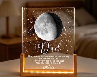 Gepersonaliseerde maanfaselamp voor moeder, vader, aangepast sterrenkaart-nachtlampje voor papa, de dag dat je mijn vader werd, verjaardagscadeau, vaderdagcadeau