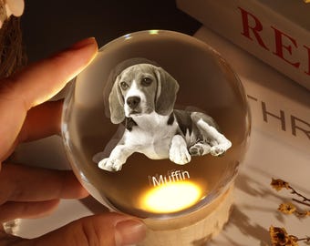 Personalized Round 3D Crystal Pet Portrait LED,Engraved Crystal Photo for Pet,Crystal Photo Gift for Pet,3D Crystal Photo,Pet Memorial Gifts