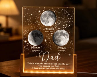 Personalized Moon Phase Night Light for Dad,1-3 Custom Moons Lamp from Kids,Father’s Day Gift for Papa,New Dad Birthday Gift,Family Keepsake