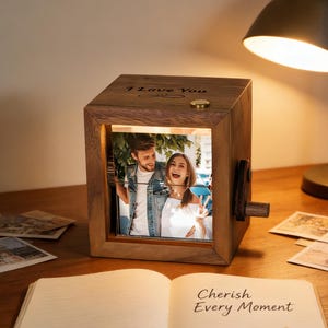 Personalized Photo Flipbook Animation Box,Custom wooden Photo Book with Light,Custom Crank Photobox Picture Box,Creative Anniversary gifts