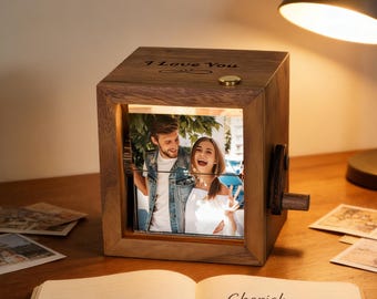 Personalized Photo Flipbook Animation Box,Custom wooden Photo Book with Light,Custom Crank Photobox Picture Box,Creative Anniversary gifts