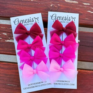 Pink Tulle Hair Bow Set, Spring and Summer Hair Bow, Hair Bows for Girls, Small Bows, Hair Accessories, Baby Headbands, Baby Bows