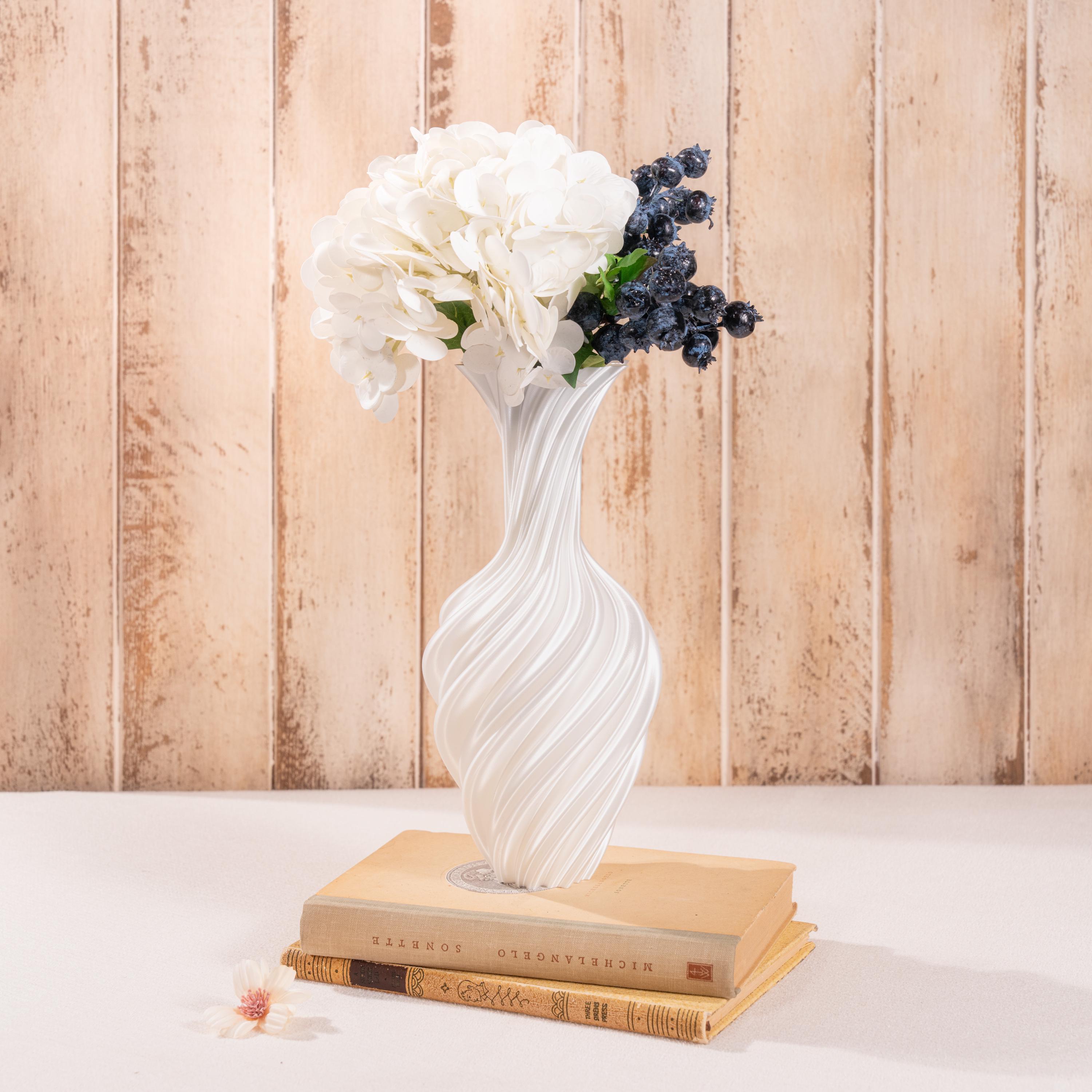 Squeezed - Small Vase in Matte White w/ Faux Pearls