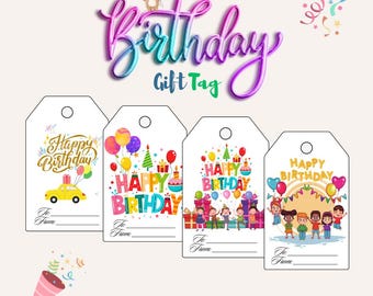 Etiquetas imprimibles para regalos de cumpleaños infantiles y recuerdos de fiesta (descarga digital)