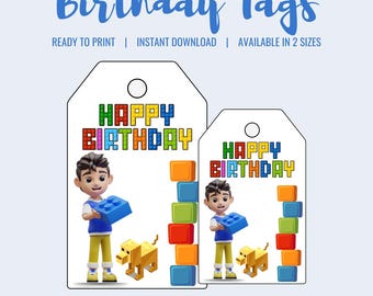 Ziegel Thema Geburtstag Geschenkanhänger für Jungen (druckbar, Instant Download)