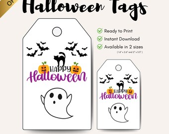Spooky Ghost Halloween Gift Tags: Printable Favor Labels (Instant Download)