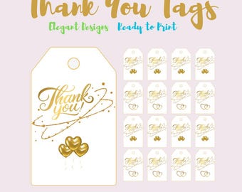 Elegant Gold Thank You Tags: Wedding & Event Favor Labels (Instant Download PDF)
