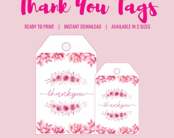 Pink Floral Thank You Tags: Elegant Gift Labels (PDF)