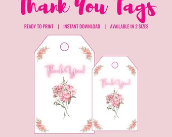 Floral Thank You Gift Tags: Pink Flower Printable (Instant Download)
