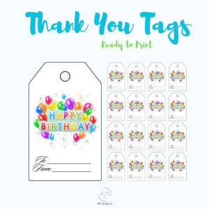 Birthday Gift Tags, Printable Birthday Gift Tags, Balloon Theme Party Favor Gift Tags, Kids Party, Instant Download PDF, DIY Birthday Labels