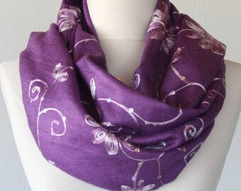Purple pashmina,  floral emroidered with sequins