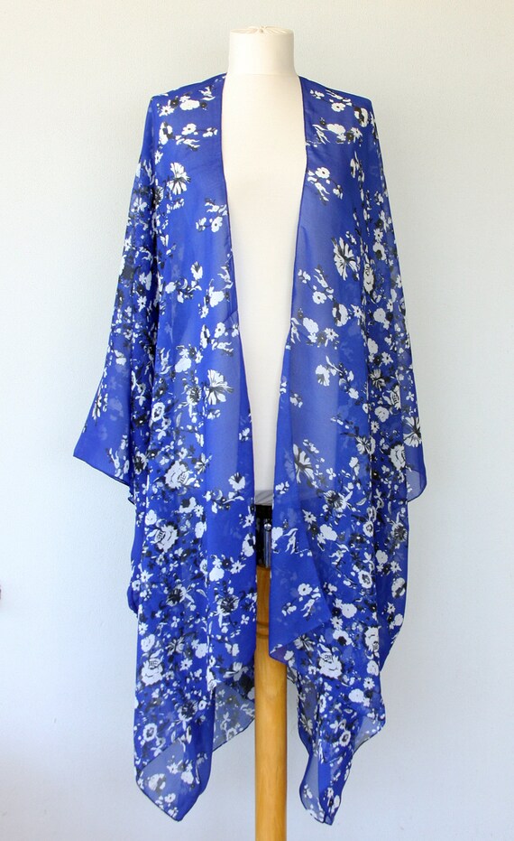 Blue kimono cardigan swimsuit coverup beach fashion summer | Etsy