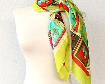 Luxury gift for her,  pure silk scarf women, large head wrap , fruit print square hijab