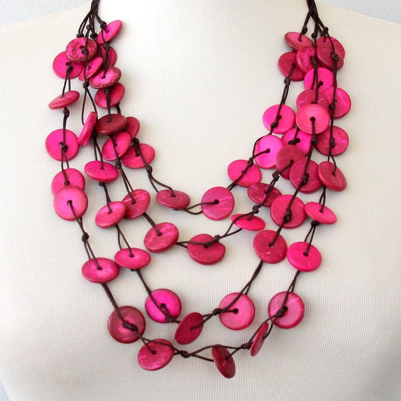 Hot pink necklace statement necklace magenta necklace multi strand necklace coconut beaded necklace pink summer necklace pink gift for her