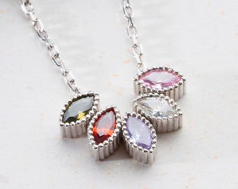 Sterling Silver Mothers Necklace, Marquise Birthstone Necklace, Custom Birth stone Jewelry, Mothers day Gift, Christmas gift for Grandma