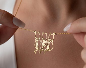 Personalized Cat Name Necklace: Sterling Silver Silhouette Jewelry
