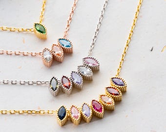 Marquise Cut Birthstone Necklace, Sterling Silver Necklace, Christmas Gift for Grandma, Personalized Mothers Days gift