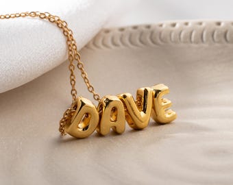 Bubble name necklace, Balloon Initial letter Necklace, 3D Personalized Jewelry, Christmas Gift For Her
