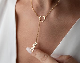Lariat Initial Necklace, Custom Drop Name Necklace, Gold Name Y Necklace, Personalized Gift for Her, Bridesmaid Jewelry, Christmas Gift