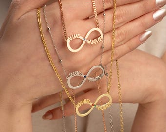Custom Two Name Necklace with Birthstone, Infinity Couple Names Necklace, Kids Name Jewelry for mom , Anniversary gift , Christmas Gift