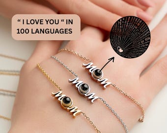 Mom Necklace with 100 Languages I Love You Projection, Personalized Gift for Mom, Sentimental Jewelry, Mother’s Day Present