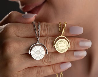 Custom Engraved Spinner Disc Necklace, Personalized Quote Message Necklace, Scripture Verse, Song Lyric Jewelry, Meaningful Gift