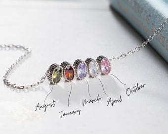 Colliers de famille personnalisés, cadeau de Noël pour grand-mère, collier de pierre de naissance ovale, cadeau de fête des mères pour maman, cadeau d'anniversaire
