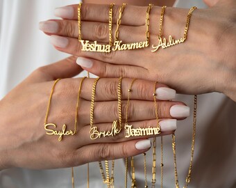 Custom Name Necklace, 18K Gold Plated Name Jewelry, Personalized Nameplate Necklace, Mama Necklace, Birthday Gift for Her, Mother’s Day Gift