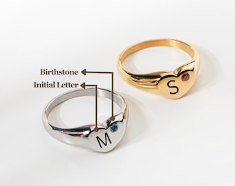 Initial Birthstone Ring, Personalized Letter Ring, Mothers Ring, Birthday Gifts, Personalized Gift for Her, Gold Name ring, Couple Gift