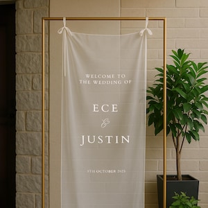 Romantic Sheer Wedding Sign, Linen Wedding Welcome Sign,Modern Outdoor Wedding Banner, Personalized Wedding Decoration,Engagement Party Sign