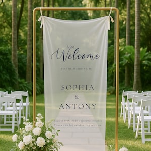 Sheer Lace Wedding Welcome Sign: Personalized Tulle Fabric