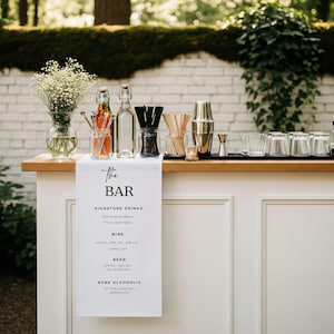 Custom Linen Wedding Bar Menu Sign: Signature Cocktails & Drinks