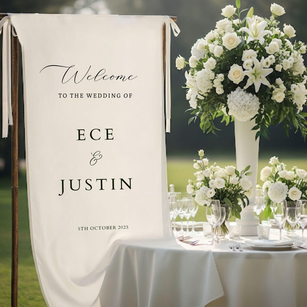 Custom Linen Sign Printing, Fabric Wedding Sign Minimal, Custom Welcome ...