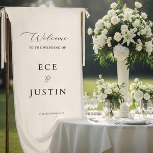 Custom Linen Sign Printing, Fabric Wedding Sign Minimal, Custom Welcome Sign, Linen Wedding Banner, Wedding Decoration,Engagement Party Sign