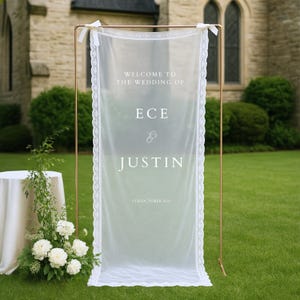 Personalized Lace Wedding Welcome Sign: Sheer Tulle Fabric