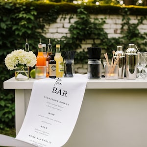 Fabric Bar Sign, Custom Linen Bar Sign, Wedding Bar Menu, Signature Cocktail & Drink Menu, Minimalist Bar, His and Hers Wedding Bar Sign