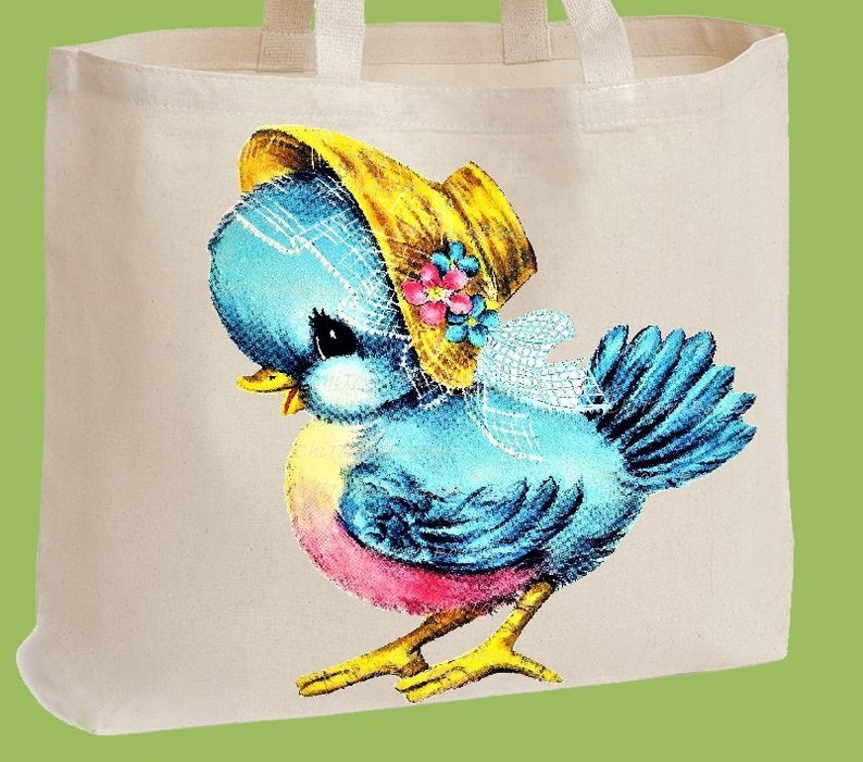 Diaper Bag by ChiTownBoutique Over the shoulder Natural Heavy Cotton Twill Tote Bag Beach Bag Market Tote Sweet Blue Bird