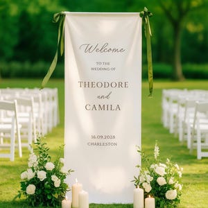 Personalized Fabric Wedding Sign, Custom Linen Banner with Names, Wedding Ceremony Decor, Reception Welcome Sign
