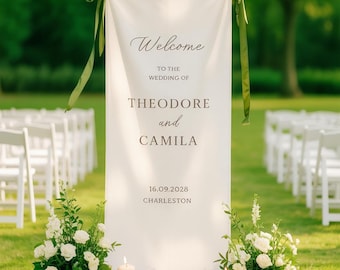 Personalized Fabric Wedding Sign, Custom Linen Banner with Names, Wedding Ceremony Decor, Reception Welcome Sign